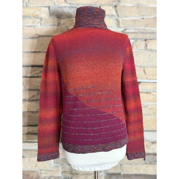 Clip-Art Paris Colorful Turtle Neck Sweater Orange Purlple Sz S/M Artsy - Picture 1 of 10